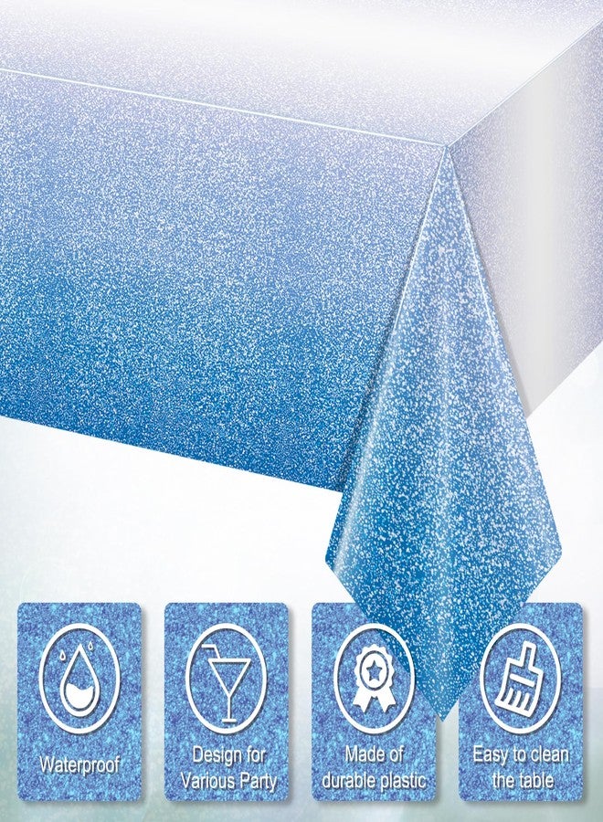 FunnyPars 3 Pack Ombre Blue Plastic Tablecloth for Parties, Gradient Pastel Blue Disposable Tablecloths for Rectangle Tables, Sprinkle Table Cover for Wedding Birthday Anniversary Party, 54 x 108Inch - Image 3